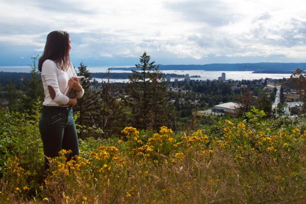 A Student of the courses in humanities study program is enjoying Vancouver Island's beautiful landscape