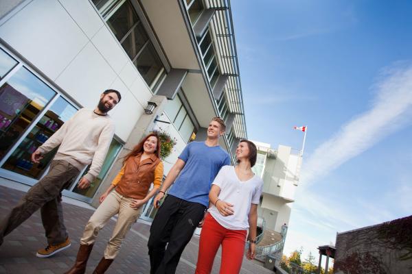 Students of the Business Certificate program in front of Vancouver Island University's bookstore