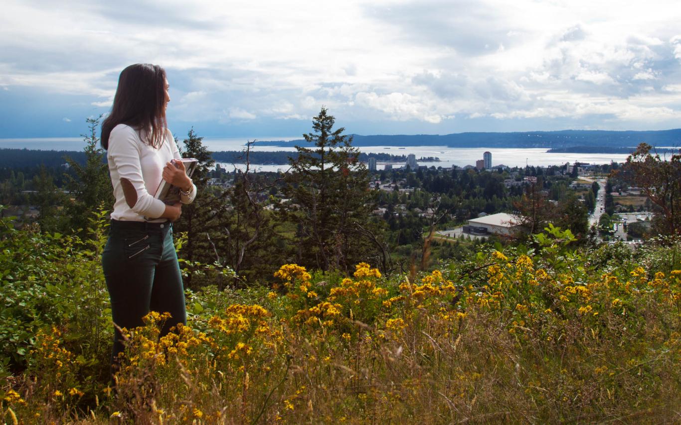 A Student of the courses in humanities study program is enjoying Vancouver Island's beautiful landscape