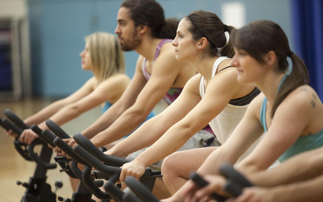 VIU's bachelor of physical education degree program students participating in an indoor cycling class