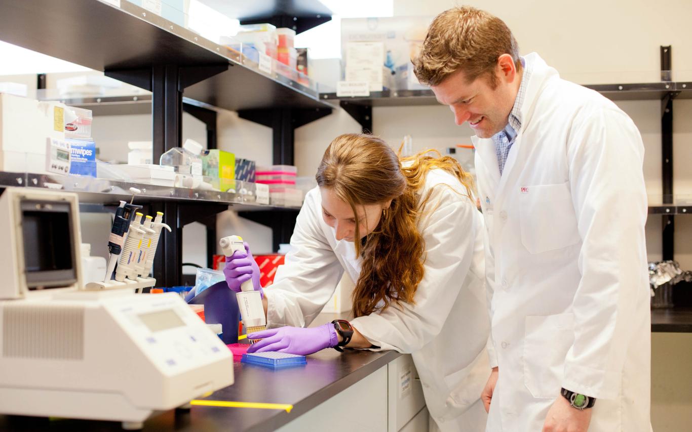 BSc Biology students in the research lab of their department