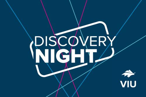 Graphic with Discovery Night written on it and VIU logo in right corner