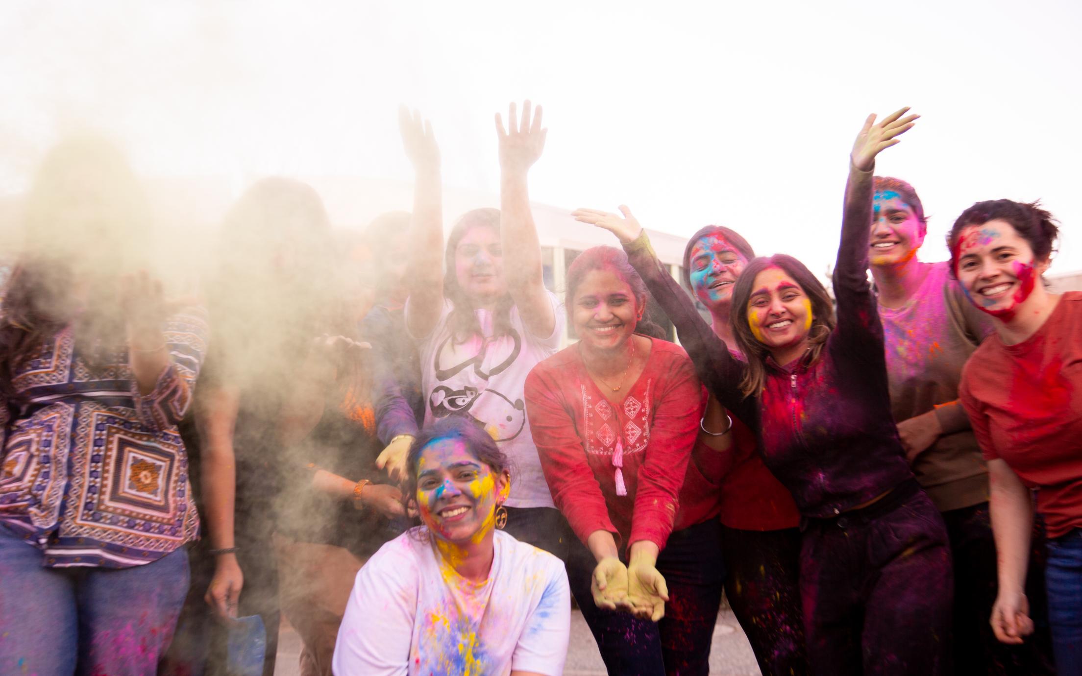 Students enjoying Holi festival