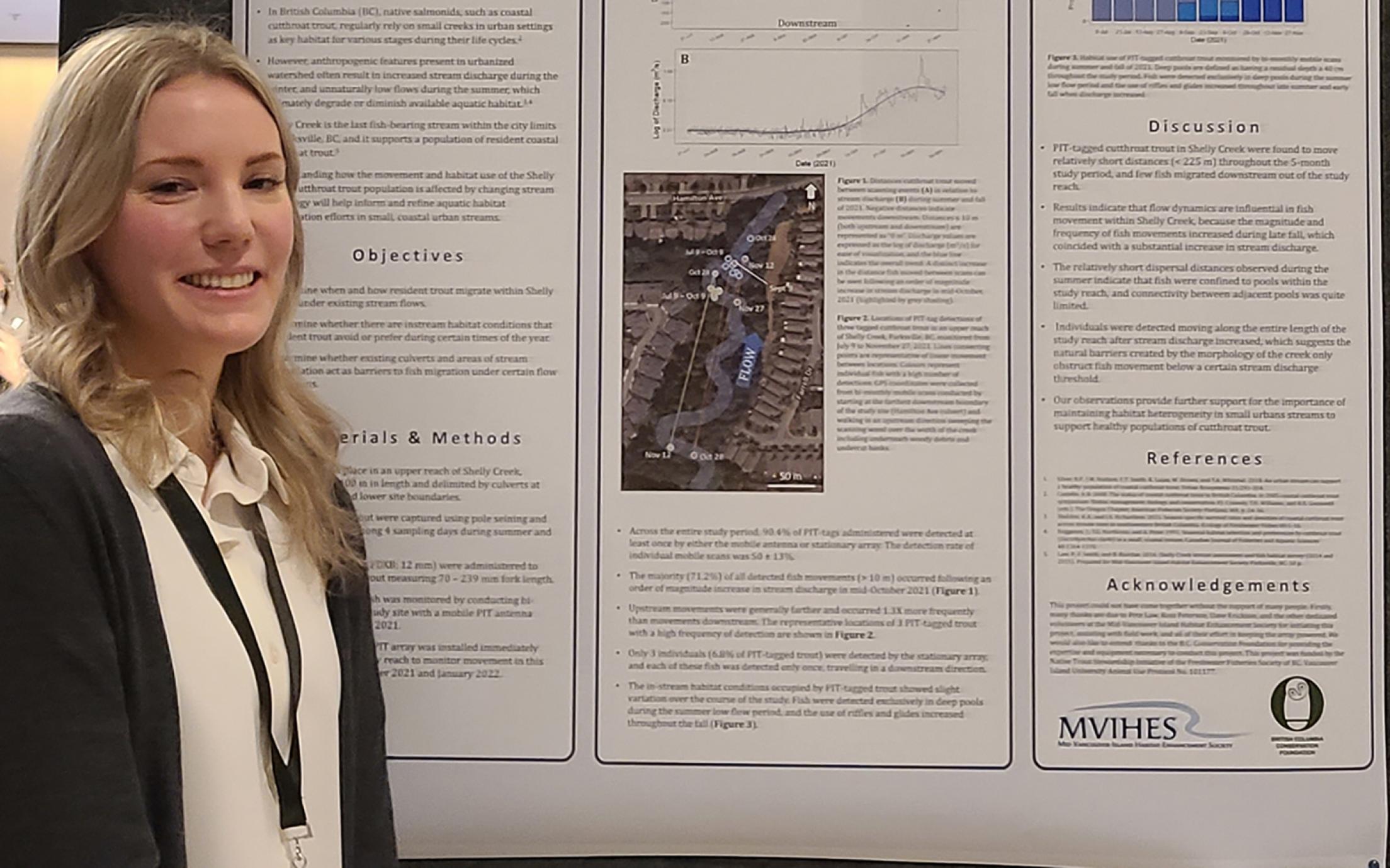 Ally Badger stands in front of a research poster.