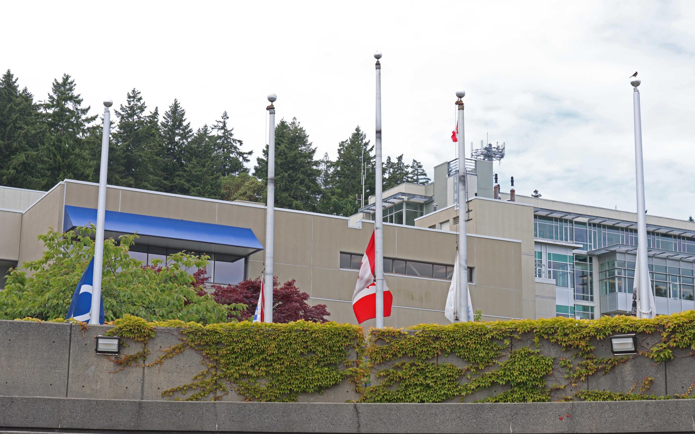 Flags on VIU's Nanaimo campus, lowered