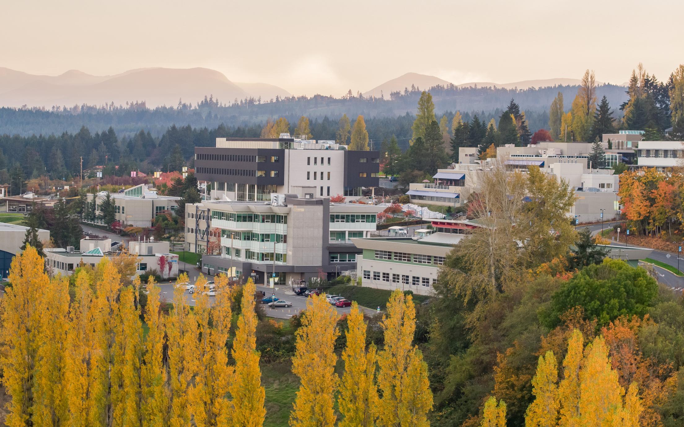 Aerial view of Nanaimo campus in the fall