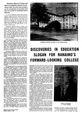 Discoveries in Education New Slogan for Nanaimo's Forward-Looking College