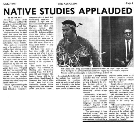 Native Studies Applauded