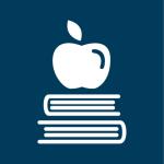 Apple on top of books.