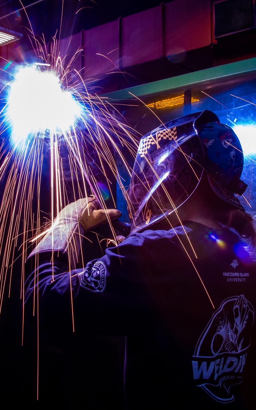 Welding student at work.